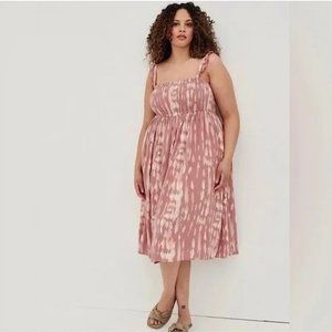 Torrid Challis Smocked Tiered Pink Midi Dress Size 3